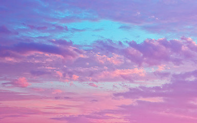 Image showing Pink And Serene Fluffy Cumulus Clouds In The Sky