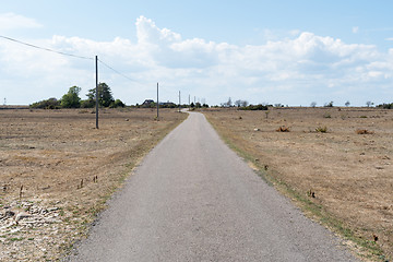 Image showing Narrow country road in a dry landscape