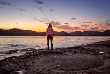 Image showing Watching the sunset from foreshore of Peat Island