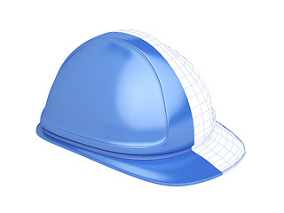 Image showing 3D render of blue safety helmet