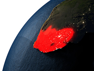 Image showing South Africa in red on Earth at night