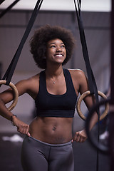 Image showing portrait of black women after workout dipping exercise