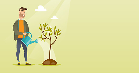 Image showing Man watering tree vector illustration.