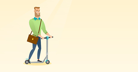 Image showing Man riding kick scooter vector illustration.