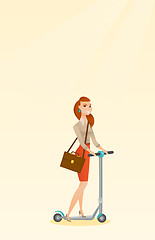 Image showing Woman riding kick scooter vector illustration.