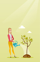 Image showing Woman watering tree vector illustration.