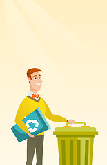 Image showing Man with recycle bin and trash can.