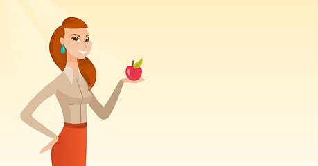 Image showing Young woman holding apple vector illustration.