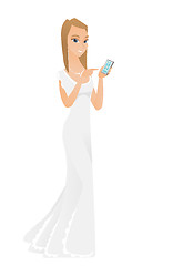 Image showing Caucasian fiancee holding a mobile phone.