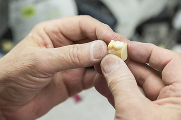 Image showing Dental Technician Working On 3D Printed Mold For Tooth Implants