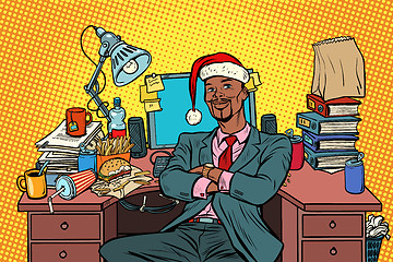 Image showing pop art African businessman, Christmas workplace
