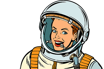 Image showing \rsmiling woman astronaut. Isolate on white background