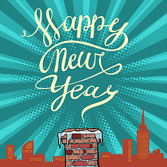 Image showing pop art happy New Year. Chimney on the roof