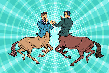 Image showing pop art Two centaur businessmen fighting