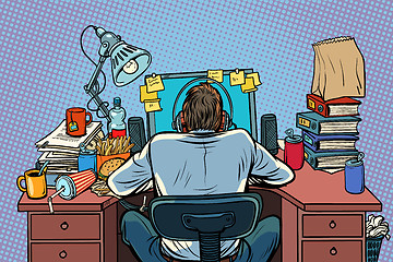 Image showing pop art Man with headphones in the workplace