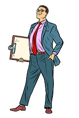 Image showing pop art Businessman with clipboard