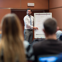 Image showing Speaker Giving a Talk at Business Meeting.