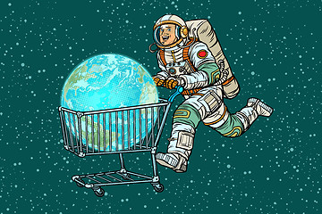 Image showing planet earth bought by astronaut, shopping cart trolley sale