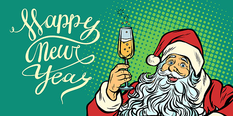 Image showing pop art happy New Year. Santa Claus with champagne