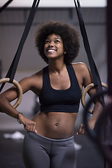 Image showing portrait of black women after workout dipping exercise