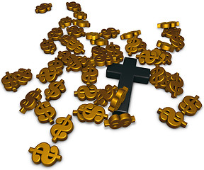 Image showing christian cross and dollar symbols