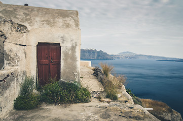 Image showing Beautiful landscape with sea view of the Nea Kameni, a small Greek island in the Aegean Sea near Santorini