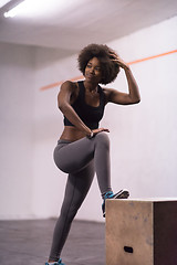 Image showing black woman are preparing for box jumps at gym