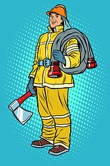 Image showing fireman with axe and hydrant
