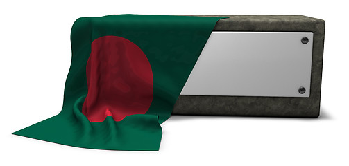 Image showing stone socket with blank sign and flag of bangladesh