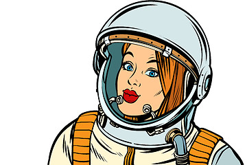 Image showing serious woman astronaut. Isolate on a white background