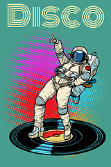 Image showing Disco. Woman astronaut dancing
