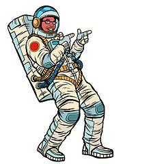 Image showing Astronaut young man points. isolate on a white background. Afric