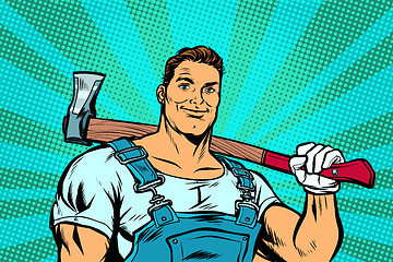 Image showing lumberjack woodcutter with axe