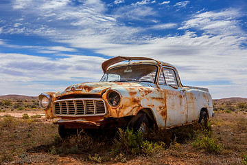 Image showing Old rusty relic car in Australian outback