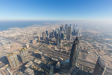 Image showing Aerial view of Downtown Dubai from Burj Khalifa, Dubai, United Arab Emirates.