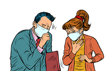 Image showing man and woman in masks, dirty air, illness infection