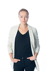Image showing Business woman standing against white background.