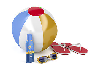 Image showing Beach accessories on white background