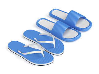 Image showing Blue flip flops and slides