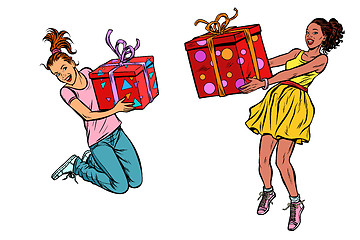 Image showing two girls joyful with gifts