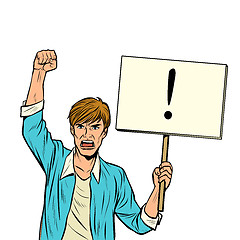 Image showing A man protests with a poster. Isolate on white background