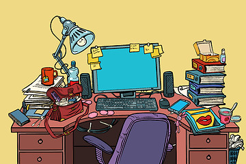 Image showing pop art Female workplace with computer