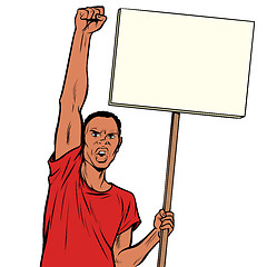 Image showing Afrikan man protests with a poster. Isolate on white background