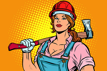 Image showing Pop art woman lumberjack with axe