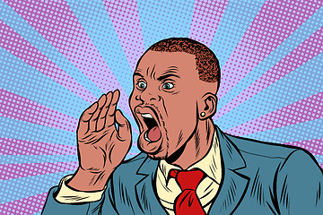 Image showing African Businessman shouts calling