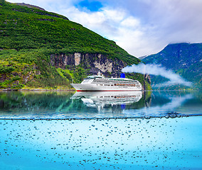 Image showing Cruise Liners On Geiranger fjord, Norway