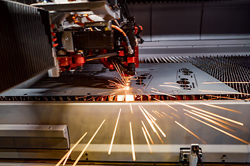 Image showing CNC Laser cutting of metal, modern industrial technology.