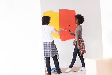 Image showing multiethnic couple painting interior wall