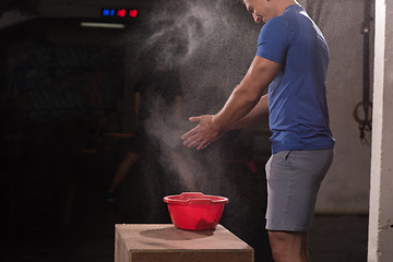 Image showing Gym Chalk Magnesium Carbonate hands clapping man
