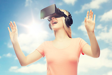 Image showing woman in virtual reality headset or 3d glasses